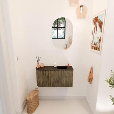 Mondiaz JOYA 81.6cm toiletmeubel - ronding links kleur Dusk - Wastafel FAYE positie Rechts 1 kraangat kleur Urban.