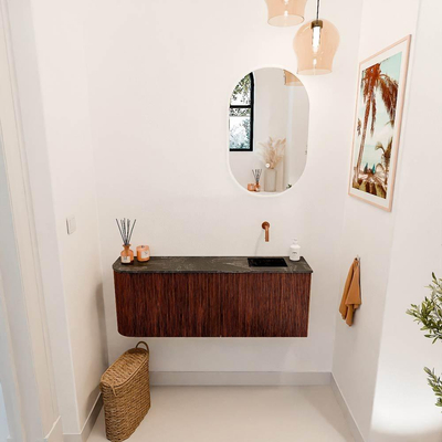 Mondiaz JOYA-DLUX 111.6cm toiletmeubel - ronding links kleur Ruby - Wastafel FAYE positie Rechts Zonder kraangat kleur Lava.