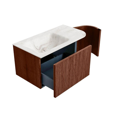 Mondiaz KURVE-DLUX Badkamermeubelset - 85x46x40cm - 1 lade - 1 deur - wastafel solid surface - links - zonder kraangat - Ruby