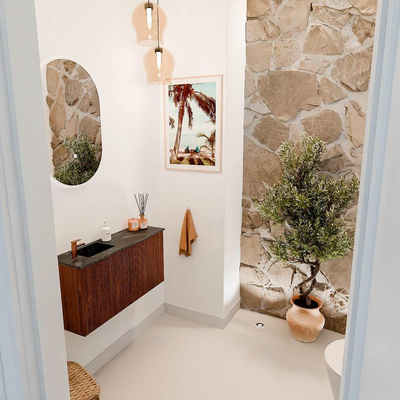 Mondiaz JOYA-DLUX 80cm toiletmeubel - kleur Ruby - Wastafel FAYE positie Links 1 kraangat kleur Lava.