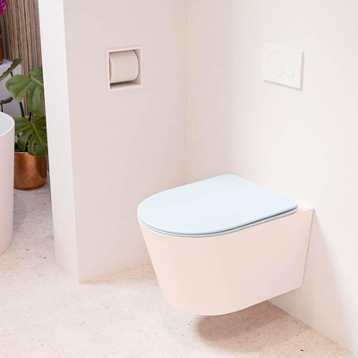 MONDIAZ LAVIE wandclosetpack - 36x53cm - diepspoel - rimless - Rosee (roze) - softclose - quick-release - toiletzitting - clay (blauw)
