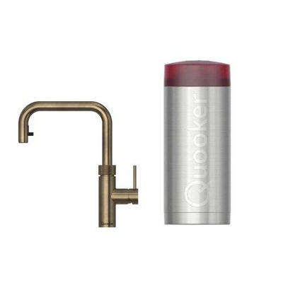 Quooker BE Flex Square kokendwaterkraan - draaibare & uittrekbare uitloop - Combi reservoir - Warm / kokend water - messing patina
