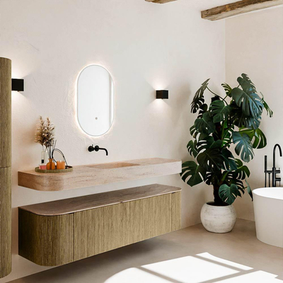 MONDIAZ THOR-DLUX Meuble de salle de bains - 170cm - arrondi gauche + droite - couleur Dusk - 1 tiroir - 2 portes - Vasque suspendue CLOUD Centre sans trou de robinet - couleur Saba