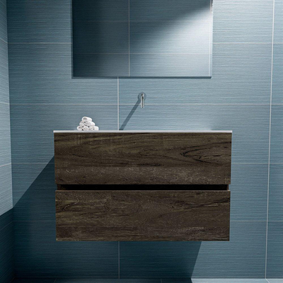 MONDIAZ ADA Meuble WC - 80x30x50cm - 0 trous de robinet - 2 tiroirs - dark brown mat - vasque au centre - Solid surface - Blanc