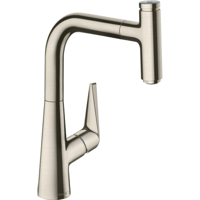 Hansgrohe Talis Select S robinet de cuisine 22cm avec douchette extractible et bec rotatif 150° look inox