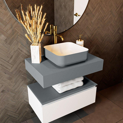 Mondiaz TOP 46 Vrijhangend Topblad - 70x46x12cm - geschikt voor waskom - Solid surface - Plata