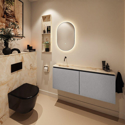 MONDIAZ TURE-DLUX Meuble toilette - 120cm - Plata - EDEN - vasque Frappe - position gauche - sans trou de robinet