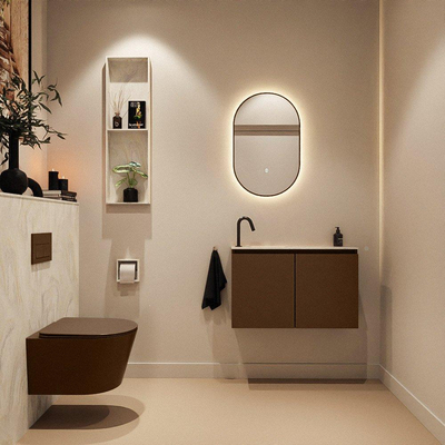 MONDIAZ TURE-DLUX 80cm toiletmeubel Rust. EDEN wastafel Ostra positie links. Met 1 kraangat.