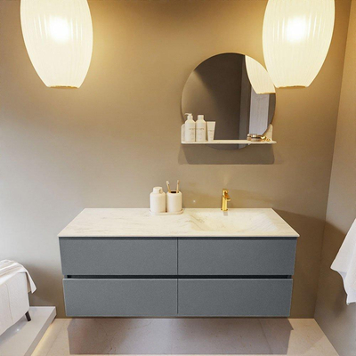 Mondiaz VICA-DLUX Ensemble de meuble de salle de bain - 130cm - meuble sous-vasque plata - 4 tiroirs - lavabo encastré cloud droite - 1 trou de robinet - version haute de 60cm - opalo