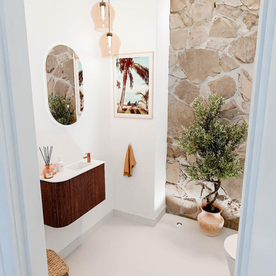 Mondiaz JOYA 61.6cm toiletmeubel - ronding links kleur Ruby - Wastafel FAYE positie Rechts 1 kraangat kleur Talc.