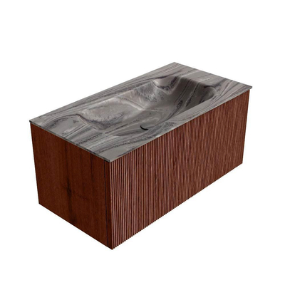 MONDIAZ KURVE-DLUX Meuble de salle de bains 90 cm couleur Ruby avec 1 tiroir et 0 porte. Vasque BIG SMALL Centrale sans trou de robinet Sombra.