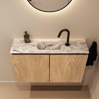 MONDIAZ TURE-DLUX 80cm toiletmeubel Washed Oak. EDEN wastafel Glace positie midden. Met 1 kraangat.