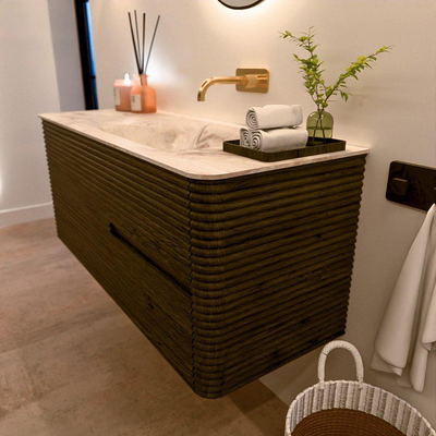 Mondiaz CIRO-DLUX Ensemble de meubles de salle de bains - 120x45x50cm - Lavabo solid surface Frappe - 1 vasque à droite - sans trous de robinetterie - 2 tiroirs - Shadow