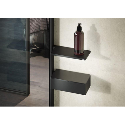 Huppe select+ cadre walk in avec tablette de douche l/r 130x200cm avec profilé mural verre de sécurité 8mm avec traitement anti-calcaire noir mat