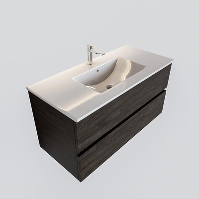 MONDIAZ VICA Badkamermeubelset - 100cm - 2 lades - wasbak Denia midden - 1 kraangat - keramiek dark brown