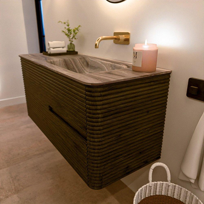 Mondiaz CIRO-DLUX Ensemble de meubles de salle de bains - 110x45x50cm - Plan vasque solid surface Sombra - 1 vasque à droite - sans trous de robinetterie - 2 tiroirs - Shadow