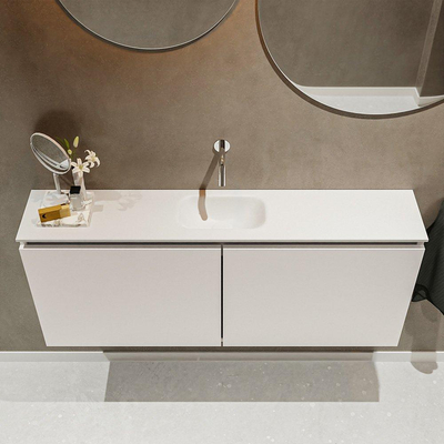 MONDIAZ TURE Toiletmeubel 120x23x50cm met 0 kraangaten 2 deuren linen mat Wastafel Eden midden Solid Surface Wit