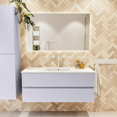 Mondiaz VICA ensemble de meuble de salle de bain - 120cm - meuble sous-vasque cale - 2 tiroirs - lavabo denia milieu - 1 trou de robinet - couleur Blanc Brillant - miroir LED - version XL 60cm haut