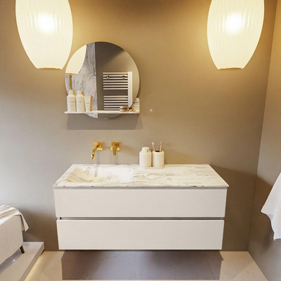 Mondiaz VICA-DLUX ensemble de meuble de salle de bain - 120cm - meuble sous lavabo lin - 2 tiroirs - lavabo encastré cloud gauche - sans trous de robinet - version haute de 60cm - glace