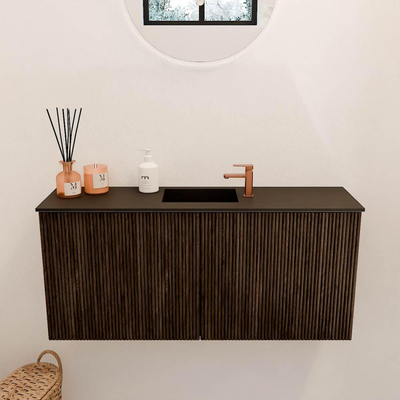 Mondiaz JOYA 90cm toiletmeubel - kleur Walnut - Wastafel FAYE positie Midden 1 kraangat kleur Urban.