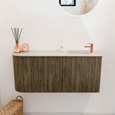 Mondiaz JOYA-DLUX 91.6cm toiletmeubel - ronding links kleur Dusk - Wastafel FAYE positie Rechts 1 kraangat kleur Ostra.