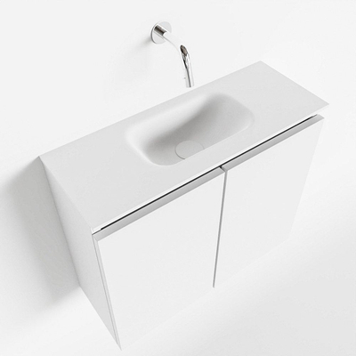 MONDIAZ TURE Toiletmeubel 60x23x50cm met 0 kraangaten 2 deuren talc mat Wastafel Eden midden Solid Surface Wit