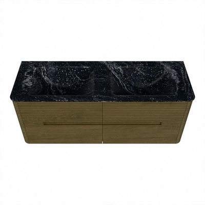 Mondiaz CIRO-DLUX Ensemble de meubles de salle de bains - 130x45x50cm - lavabo Solid surface Lava - 2 vasques double - sans trous de robinet - 4 tiroirs - Dusk