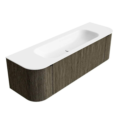 Mondiaz KURVE Ensemble de meuble de salle de bains - 150x46x40cm - 1 tiroir - 2 portes - vasque solid surface - centré - sans trou de robinet - Shadow