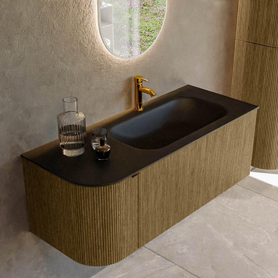Mondiaz KURVE Ensemble de meuble salle de bain - 115x46x40cm - 1 tiroir - 1 porte - lavabo en solid surface - droite - 1 trou de robinet - Dusk