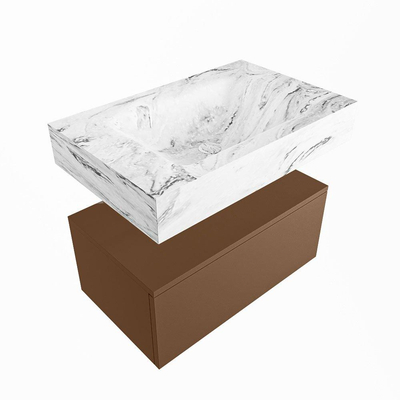 Mondiaz ALAN-DLUX Ensemble de meuble - 70cm - meuble Rust mat - 1 tiroir - Lavabo Cloud Glace suspendu - vasque Centre - 0 trous de robinet