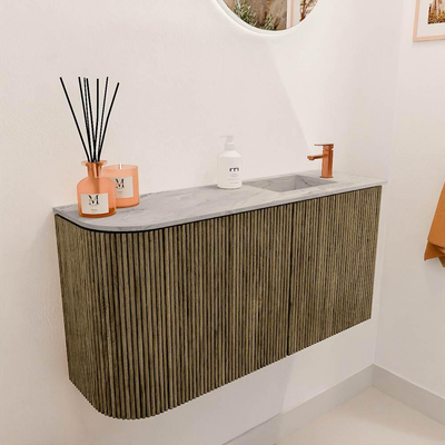 Mondiaz JOYA-DLUX Meuble de toilette 81,6cm - arrondi gauche couleur Dusk - Lavabo FAYE position Droite 1 trou de robinet couleur Glace