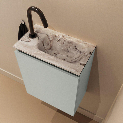 MONDIAZ TURE-DLUX Meuble de toilettes 40cm Greey. Lavabo EDEN Glace position à droite. Avec 1 trou de robinet.