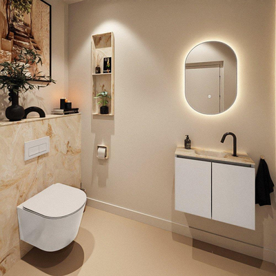 MONDIAZ TURE-DLUX Meuble toilette - 60cm - Linen - EDEN - vasque Frappe - position centrale - 1 trou de robinet