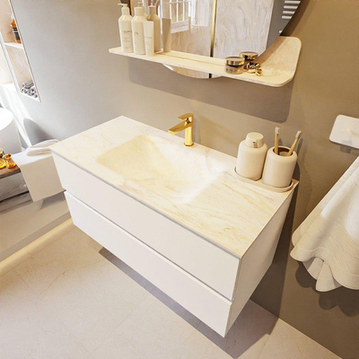 Mondiaz VICA-DLUX Ensemble de meuble de salle de bain - 100cm - meuble sous lavabo talc - 2 tiroirs - lavabo encastré cloud milieu - 1 trou de robinet - version haute de 60cm - ostra