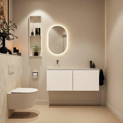 MONDIAZ TURE-DLUX Meuble de toilettes 120cm Talc. Lavabo EDEN Ostra position gauche. Sans trou de robinet.
