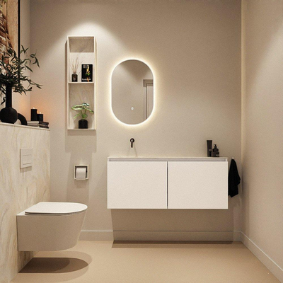 MONDIAZ TURE-DLUX Meuble toilette - 120cm - Talc - EDEN - vasque Ostra - position gauche - sans trou de robinet
