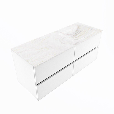 Mondiaz VICA-DLUX Ensemble de meuble de salle de bain - 120cm - meuble sous-vasque talc - 4 tiroirs - lavabo encastré cloud droite - 1 trou de robinet - version haute de 60cm - ostra