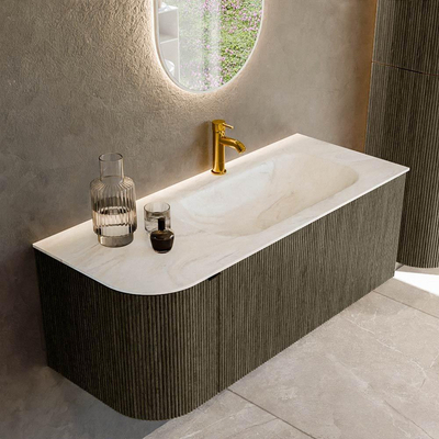 Mondiaz KURVE-DLUX Ensemble de meuble salle de bain - 115x46x40cm - 1 tiroir - 1 porte - lavabo en solid surface - droite - 1 trou de robinet - Shadow