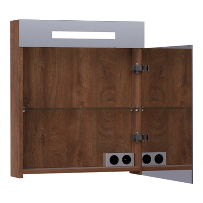 BRAUER Promise Deluxe spiegelkast – 59x70x15 cm – directe LED – rechtsdraaiende – Forest Cacao