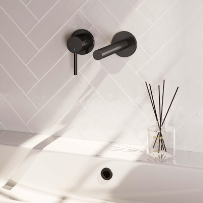 Brauer Black Edition Robinet lavabo encastrable avec bec droit à droite et rosaces Modèle A2 Noir mat