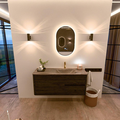 Mondiaz CIRO-DLUX Badkamermeubelset - 120x45x50cm - Solid surface wastafel Oza - 1 wasbak Rechts - 1 kraangat - 2 lades - Shadow