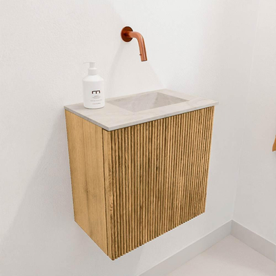 Mondiaz JOYA-DLUX 40cm toiletmeubel - kleur Oak - Wastafel FAYE positie Rechts Zonder kraangat kleur Ostra.