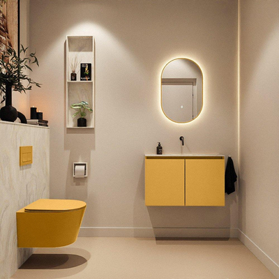MONDIAZ TURE-DLUX Meuble toilette - 80cm - Ocher - EDEN - vasque Ostra - position centrale - sans trou de robinet