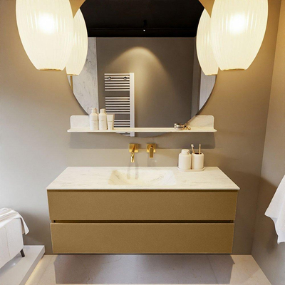 Mondiaz VICA-DLUX ensemble de meuble de salle de bain - 130cm - meuble sous-vasque oro - 2 tiroirs - lavabo encastré cloud milieu - sans trous de robinet - version haute de 60cm - opalo