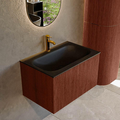 Mondiaz KURVE Badkamermeubelset - 70x46x40cm - 1 lade - wastafel solid surface - midden - 1 kraangat - Ruby