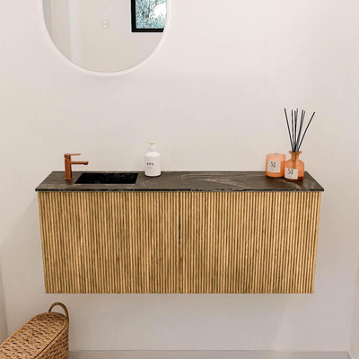 Mondiaz JOYA-DLUX 100cm toiletmeubel - kleur Oak - Wastafel FAYE positie Links 1 kraangat kleur Lava.