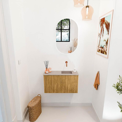 Mondiaz JOYA-DLUX 70cm toiletmeubel - kleur Oak - Wastafel FAYE positie Rechts Zonder kraangat kleur Saba.