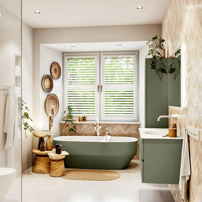 Mondiaz VICA Ensemble meuble de salle de bains - 100cm - army - 2 tiroirs - Lavabo MOON - milieu - sans trou de robinet - couleur talc - Version XL 60cm de hauteur