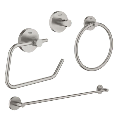 Grohe Essentials Accessoireset 4-delig - handdoekring - handdoekhouder - handdoekhaak - toiletrolhouder zonder klep - Supersteel (RVS)