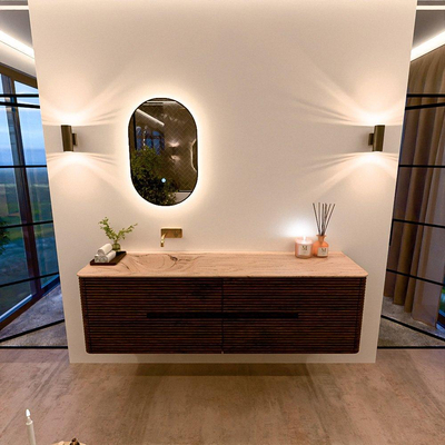 Mondiaz CIRO-DLUX Badkamermeubelset - 170x45x50cm - Solid surface wastafel Arena - 1 wasbak Links - zonder kraangaten - 4 lades - Walnut